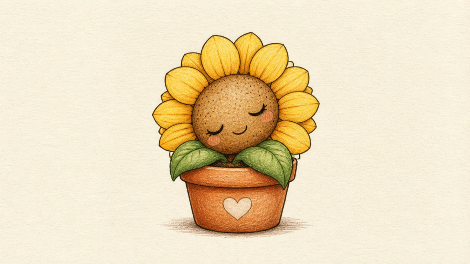 A cozy cute sunflower napping in a little pot