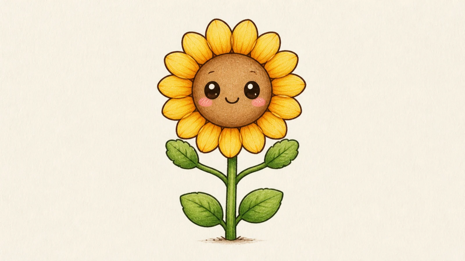 A cute sunflower with two tiny leaf-arms and a happy face
