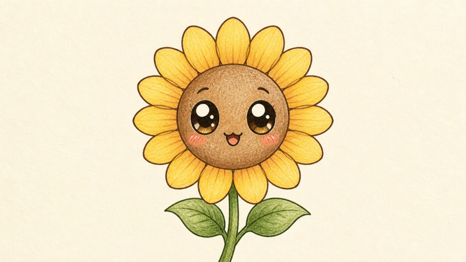 A cute sunflower with large glossy anime eyes