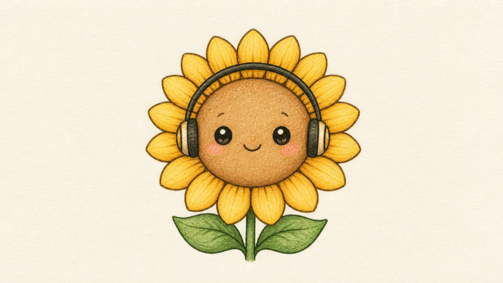 A cute sunflower wearing little headphones