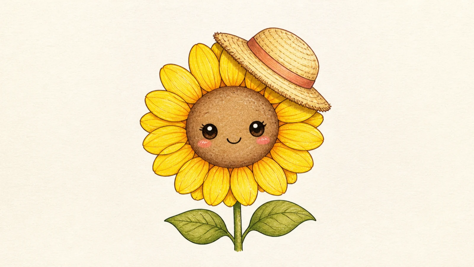 A cute sunflower wearing a little straw sun hat
