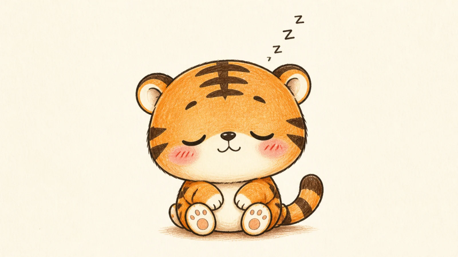 A cute tiger with closed sleeping eyes and little sleep symbols