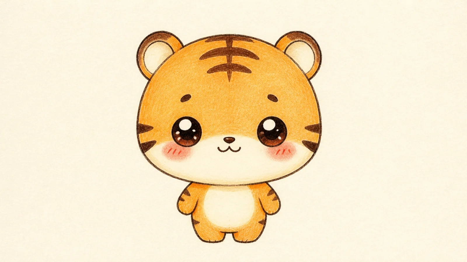 A chibi tiger standing with a huge head and tiny chubby body