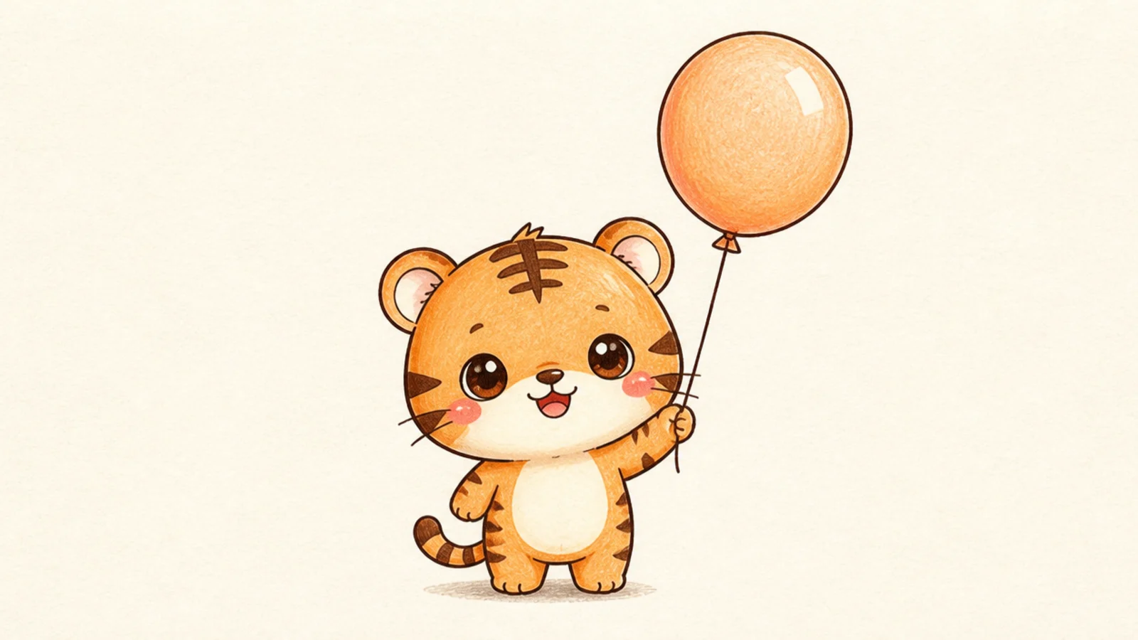 A little chibi tiger holding a round balloon on a string