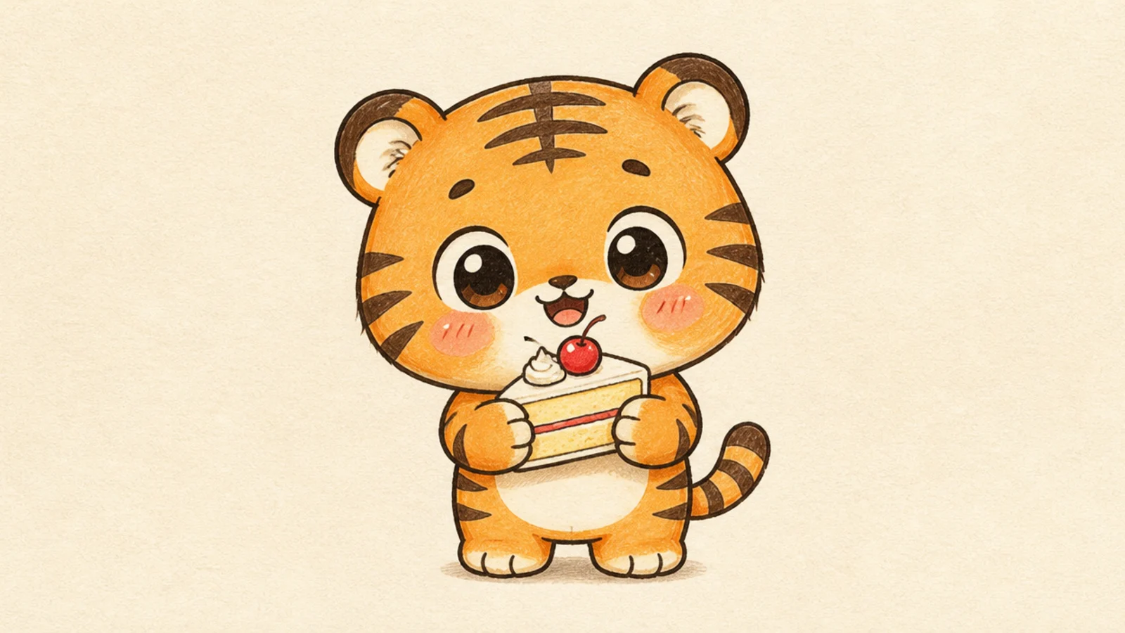 A cute tiger holding a little slice of cake
