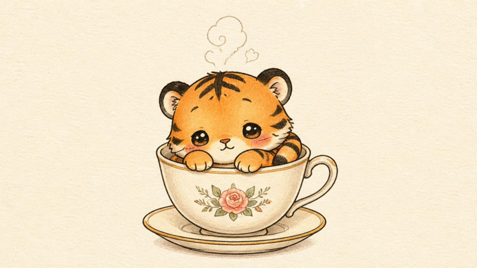 A tiny cute tiger sitting inside a teacup
