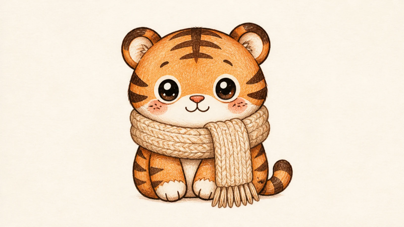 A cute tiger wrapped in a chunky knitted scarf