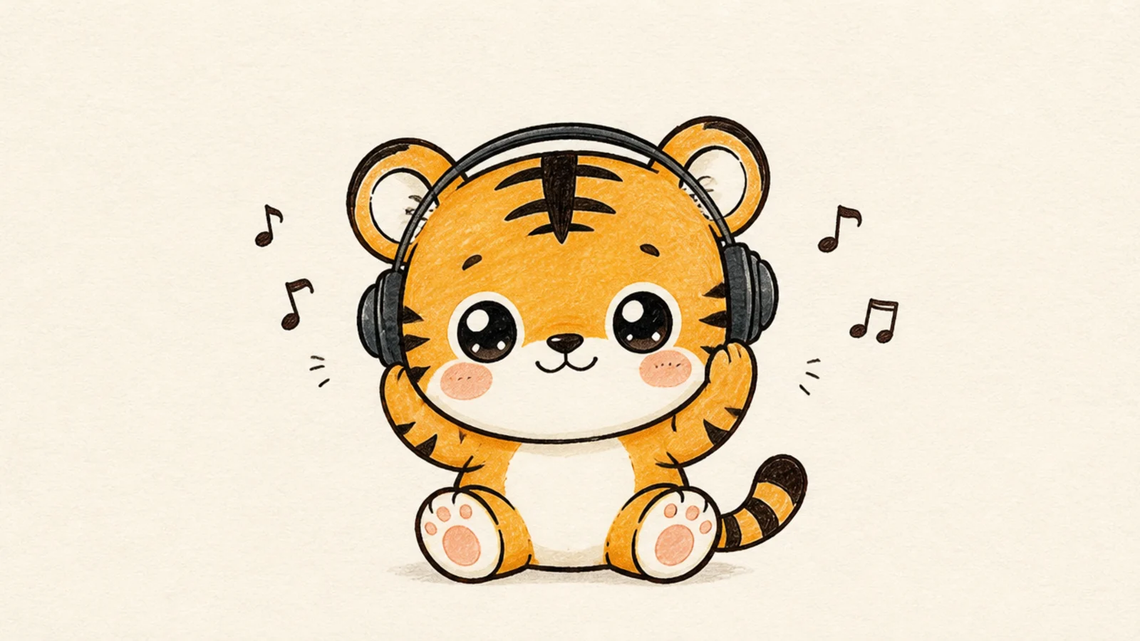 A cute tiger wearing little headphones