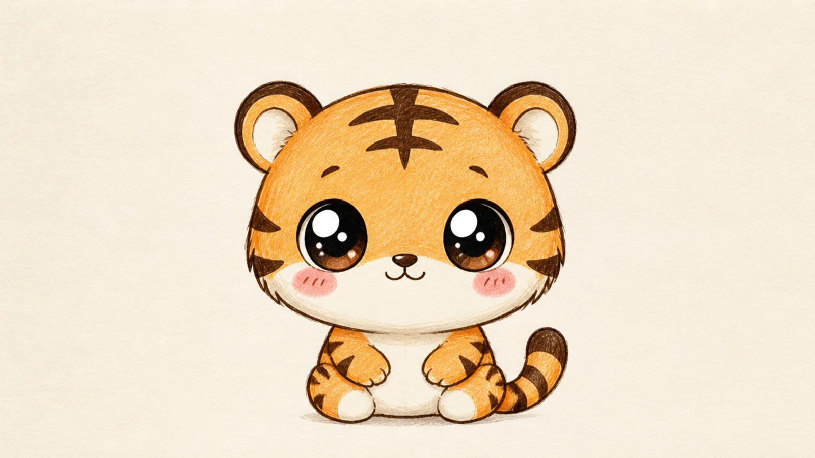 A cute tiger with large glossy anime eyes