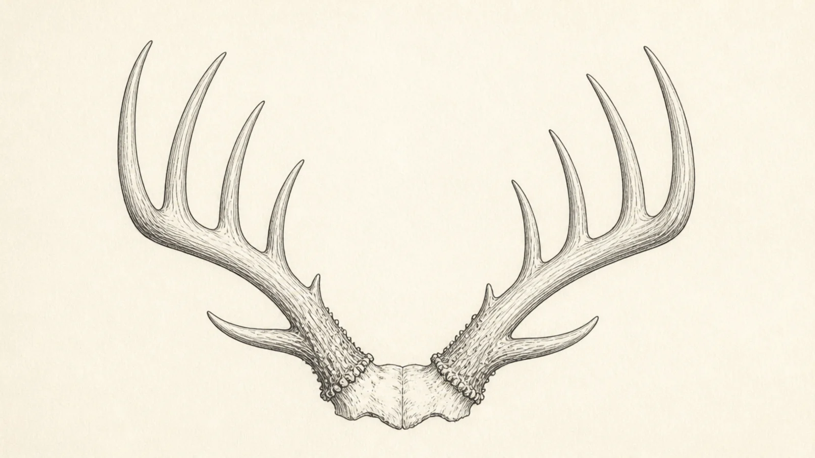 A typical whitetail deer rack with tines rising from a single beam