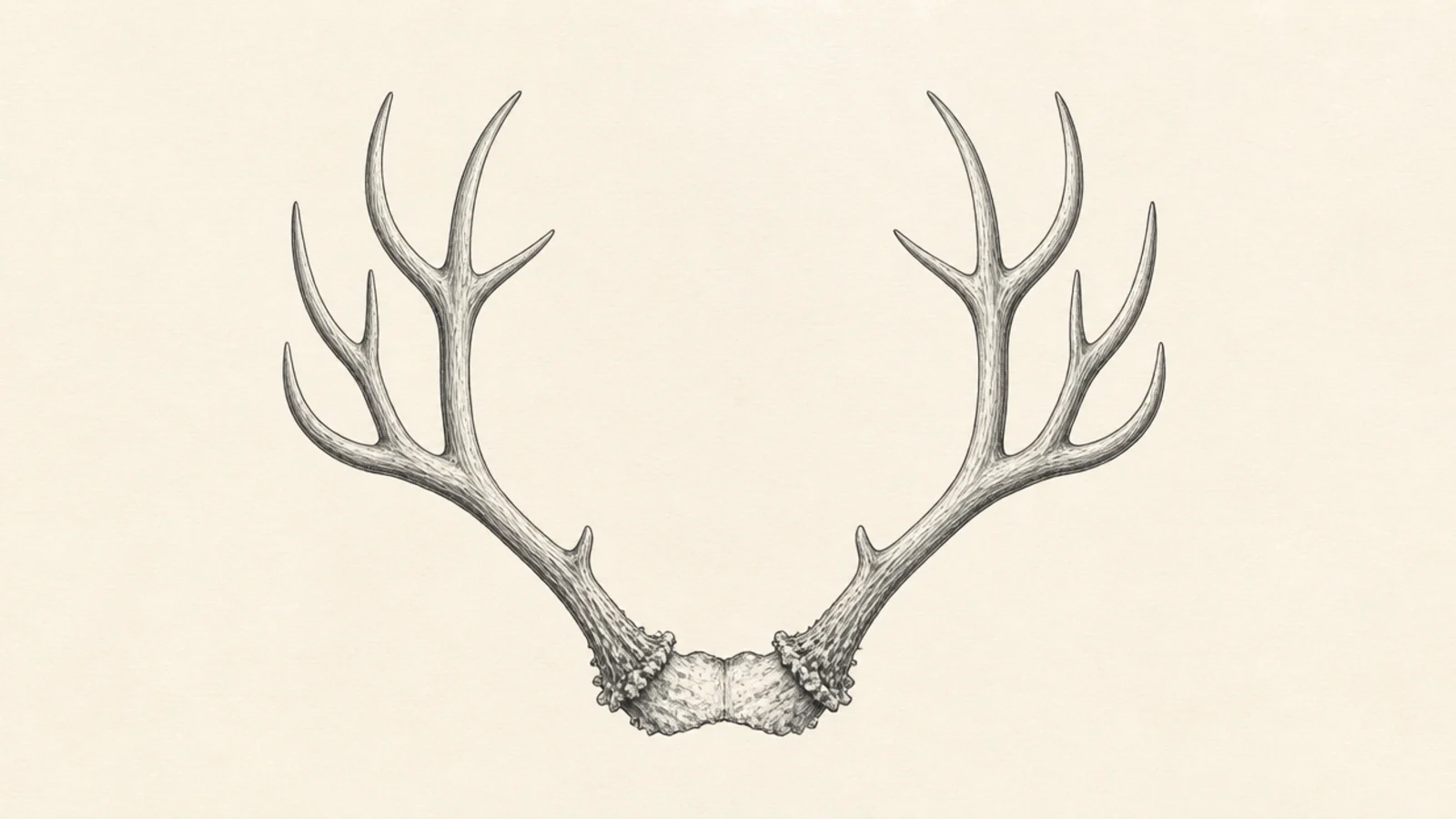 A mule deer rack where each branch forks into two points