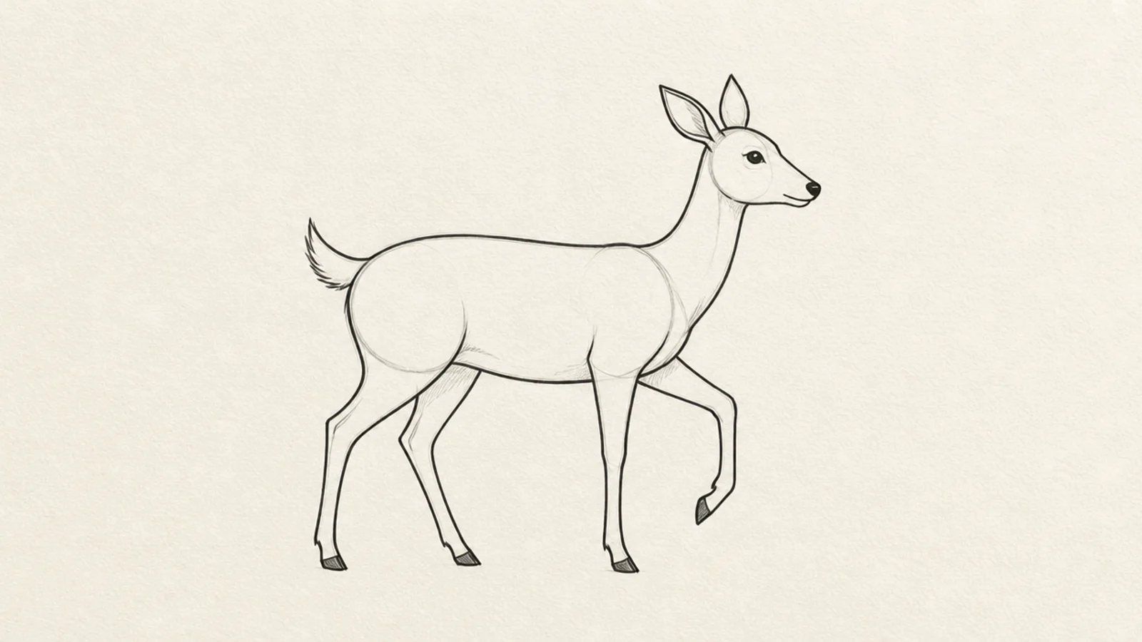 A simple deer walking in side profile with one front leg lifted