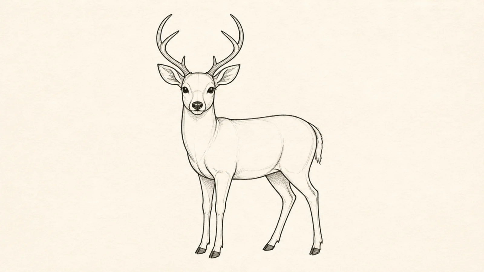A standing deer with a simple pair of branched antlers