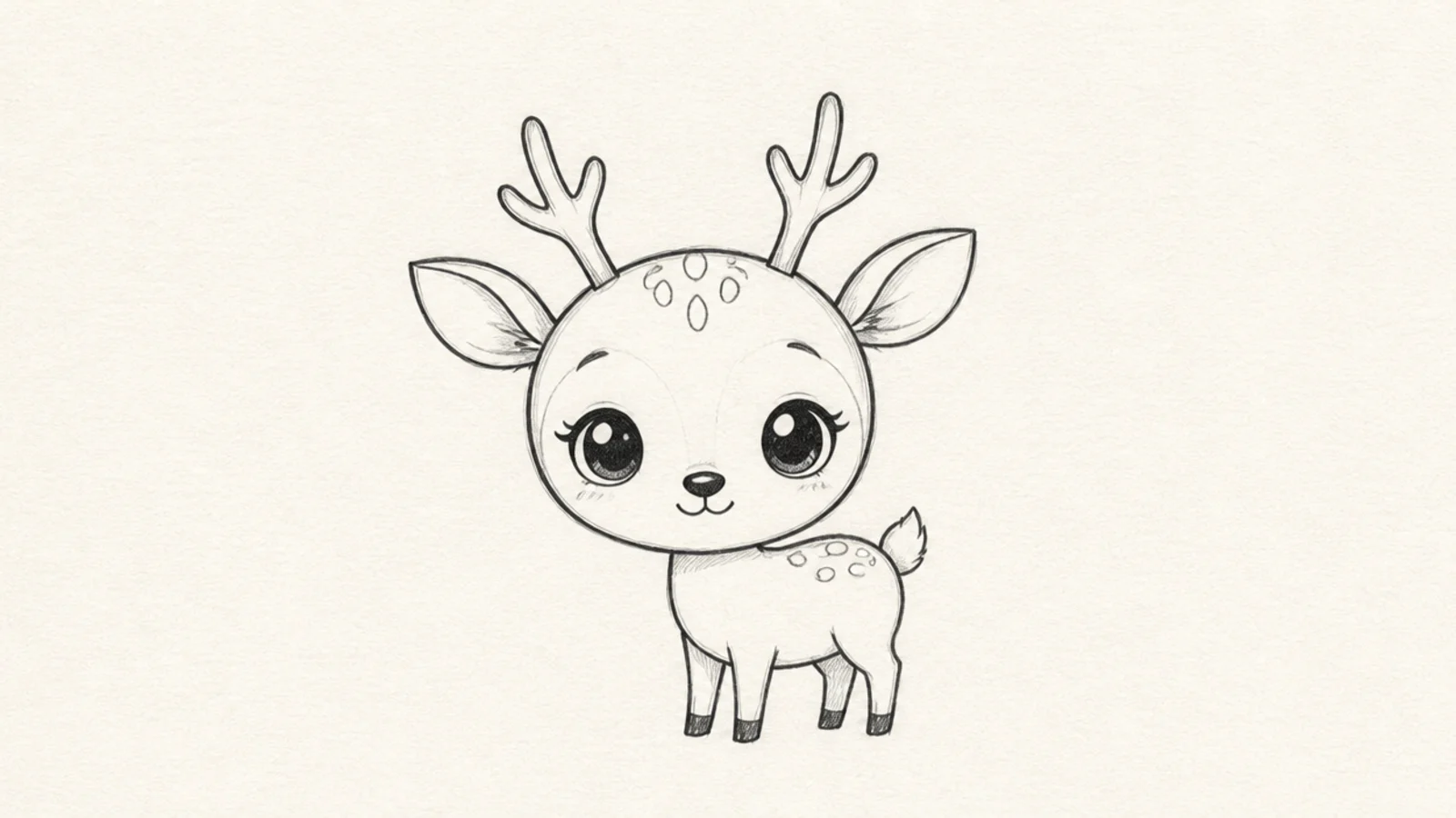 A tiny big-headed chibi deer with large eyes and a small body