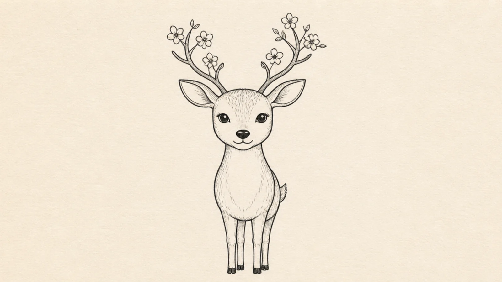 A stylized deer head with small flowers resting between the antlers