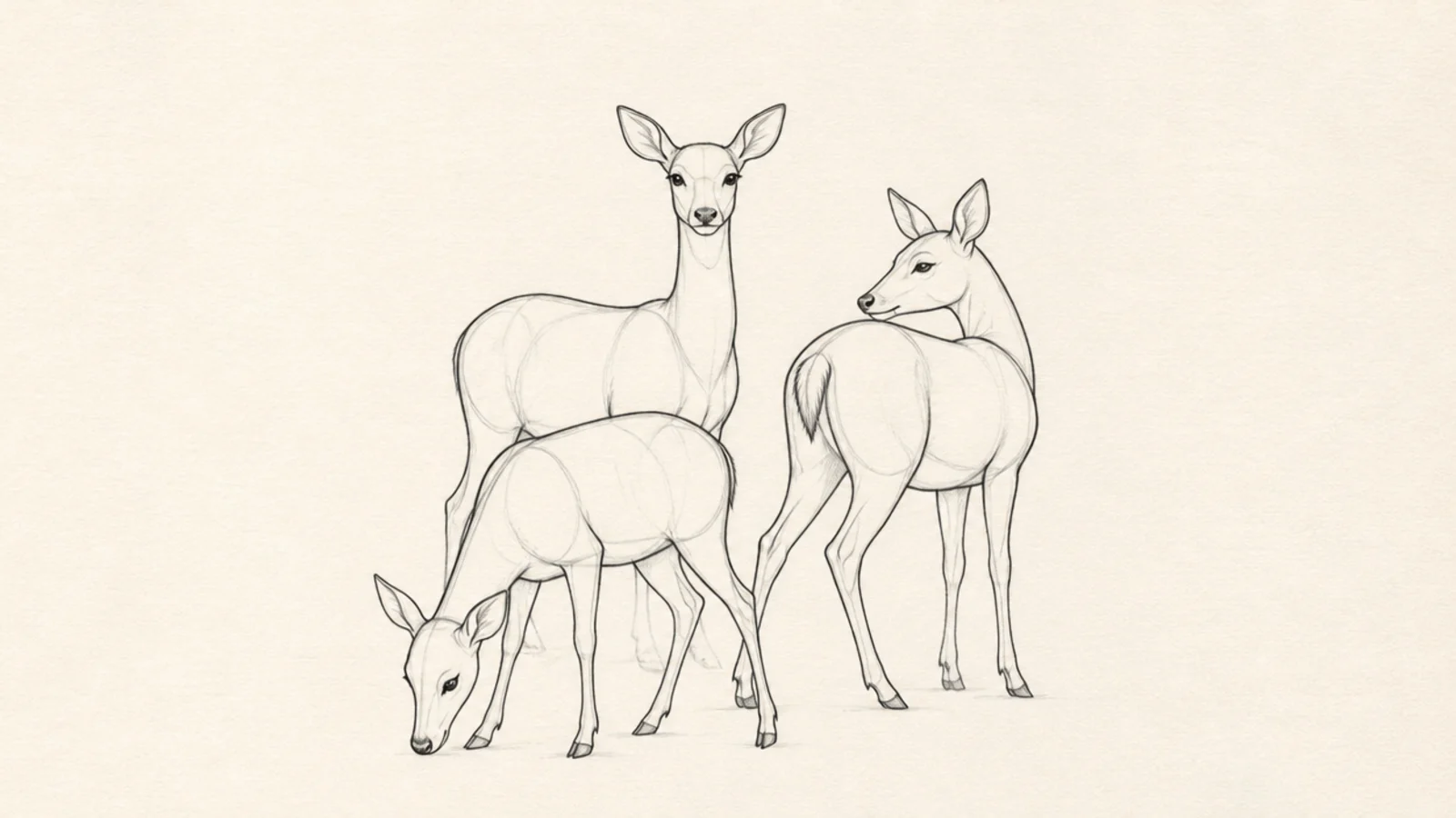 Three simple deer standing together at different heights
