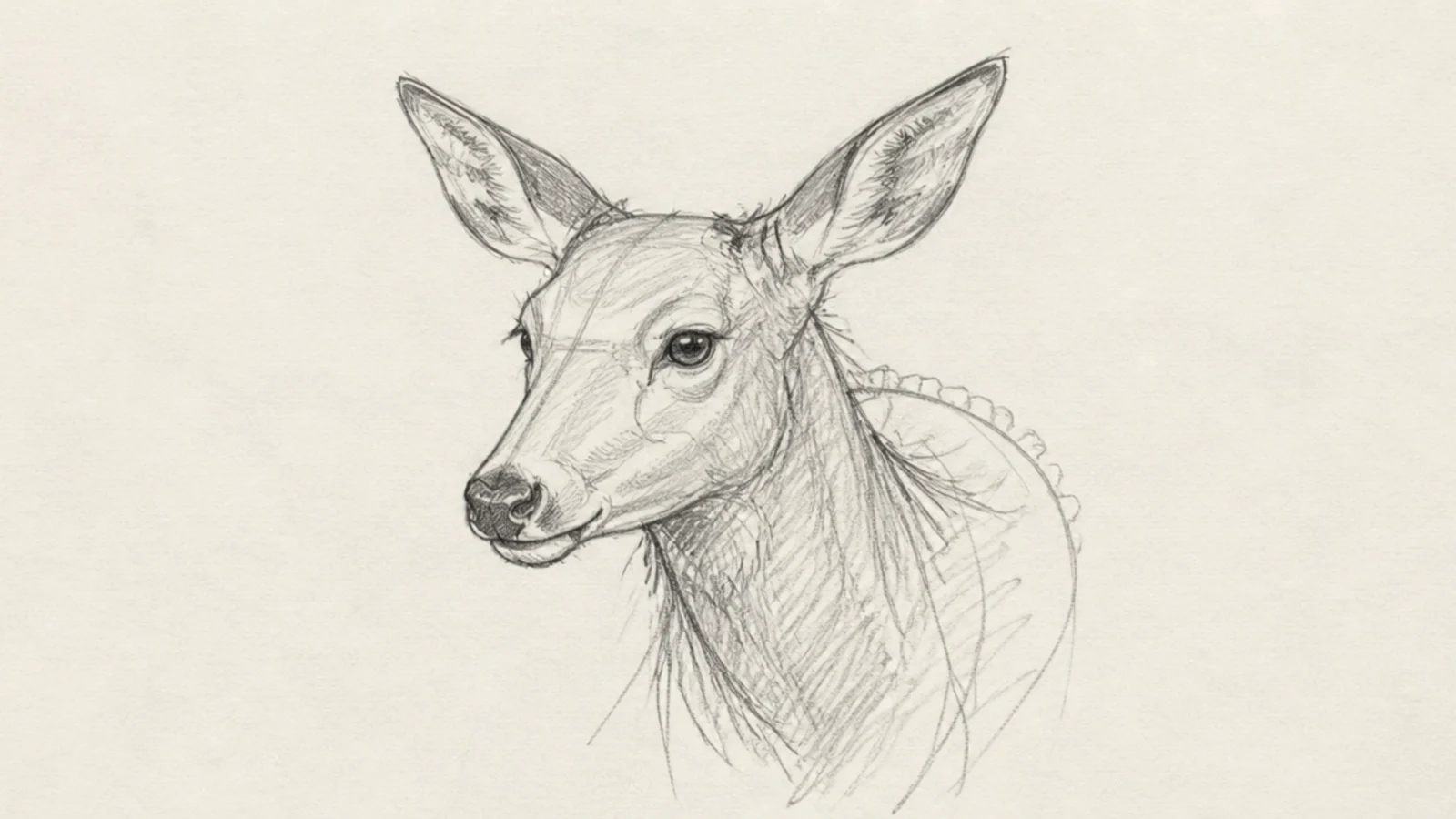 A fast loose sketch of a deer's head in three-quarter view