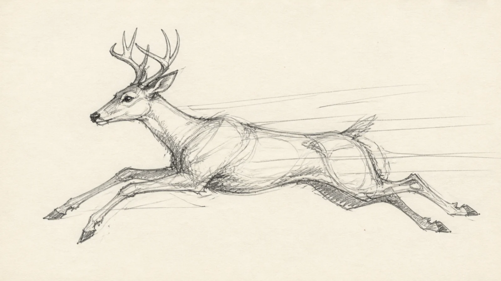 A fast gesture sketch of a deer at full gallop