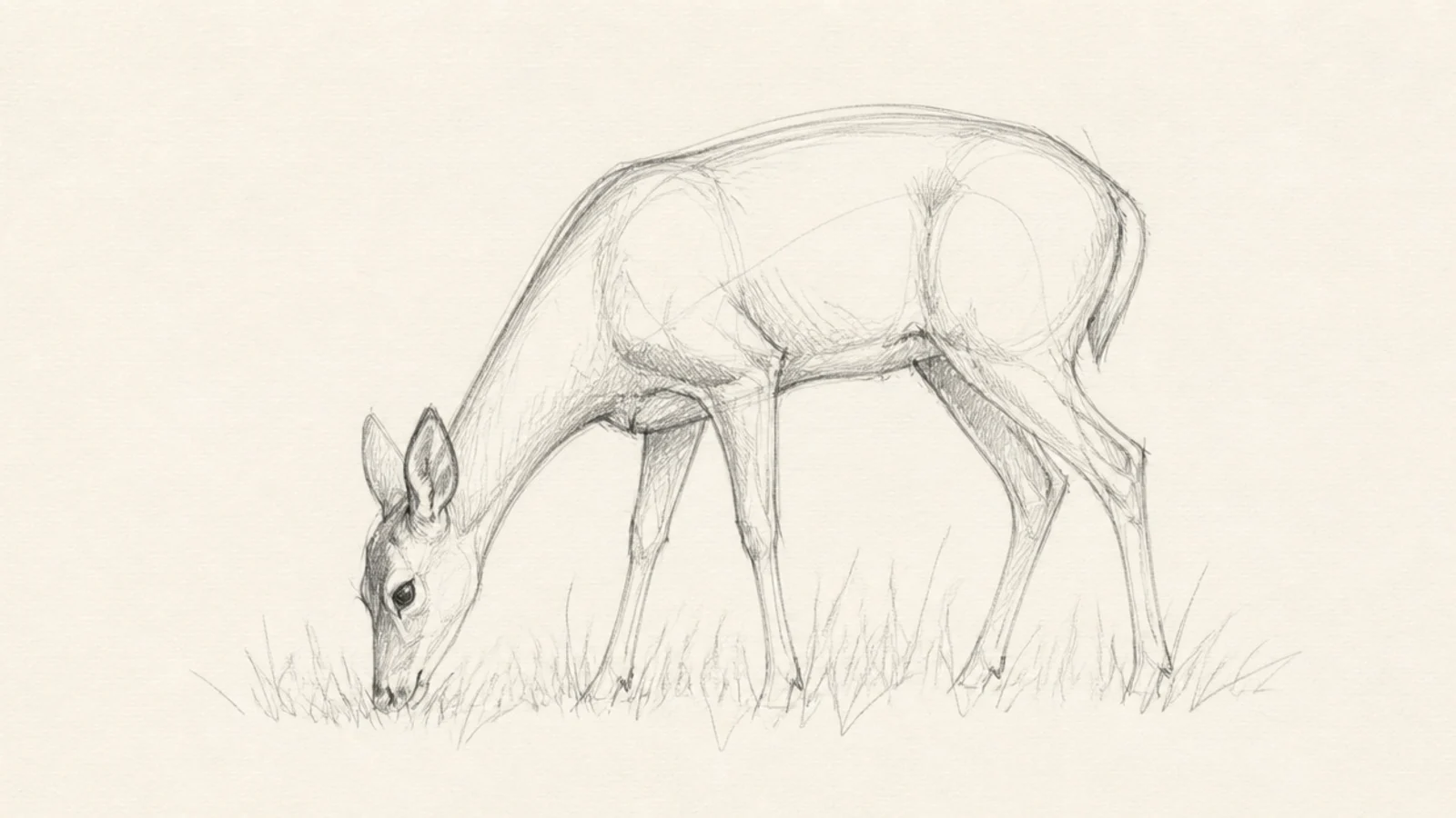 A loose sketch of a deer grazing with head lowered