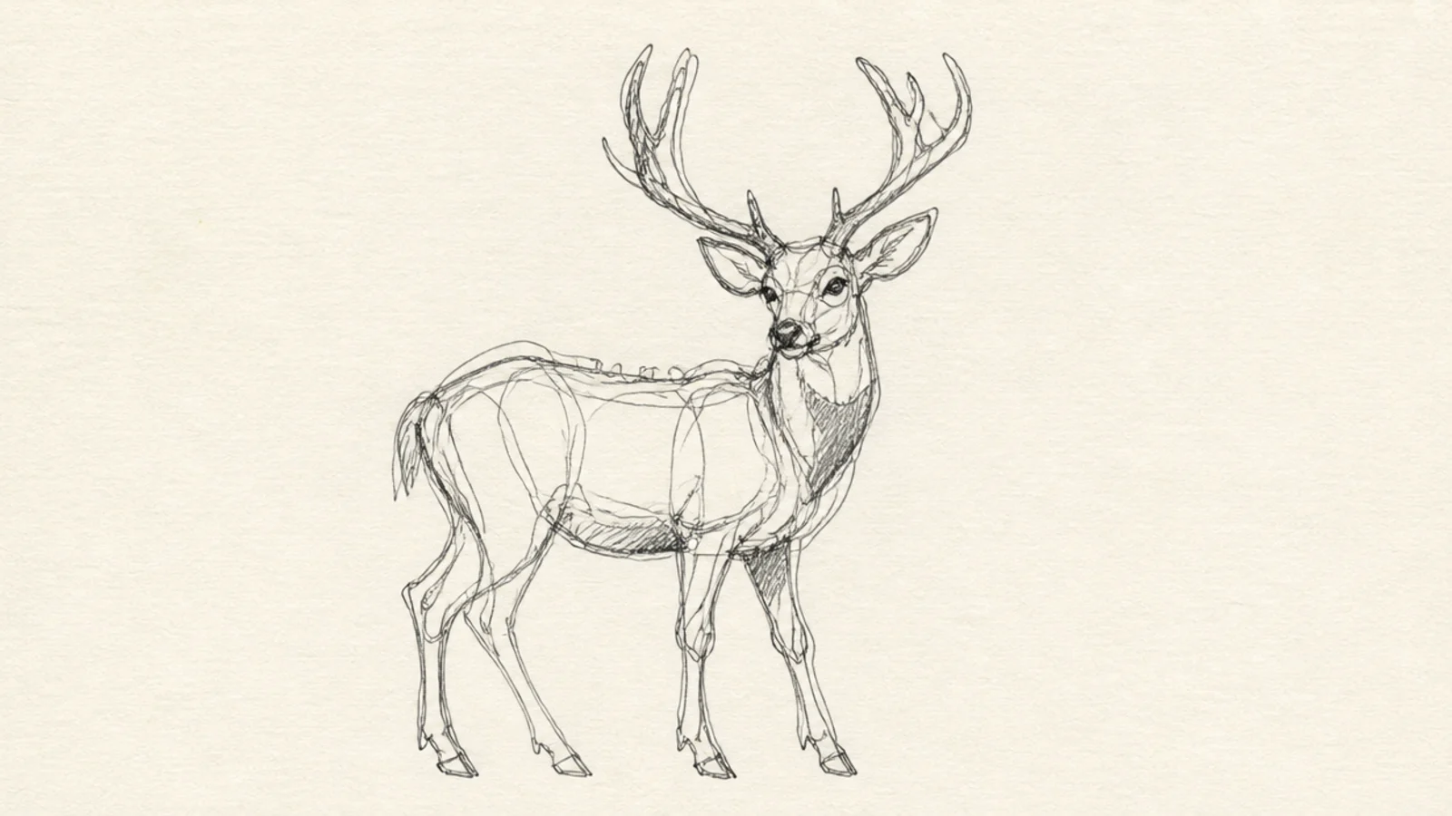 A playful blind contour deer drawn without looking at the paper
