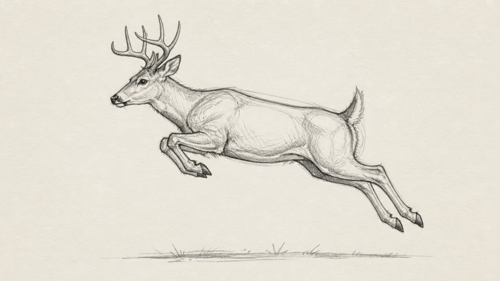 A dynamic gesture sketch of a deer mid-leap over an obstacle