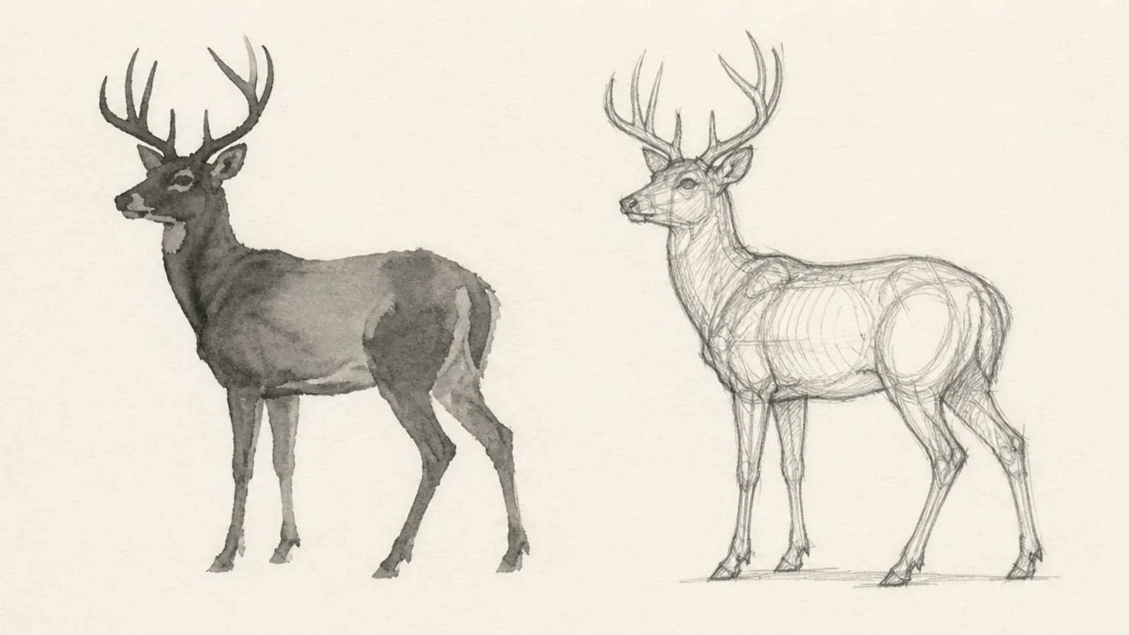 A quick deer sketch filled in as a loose ink silhouette