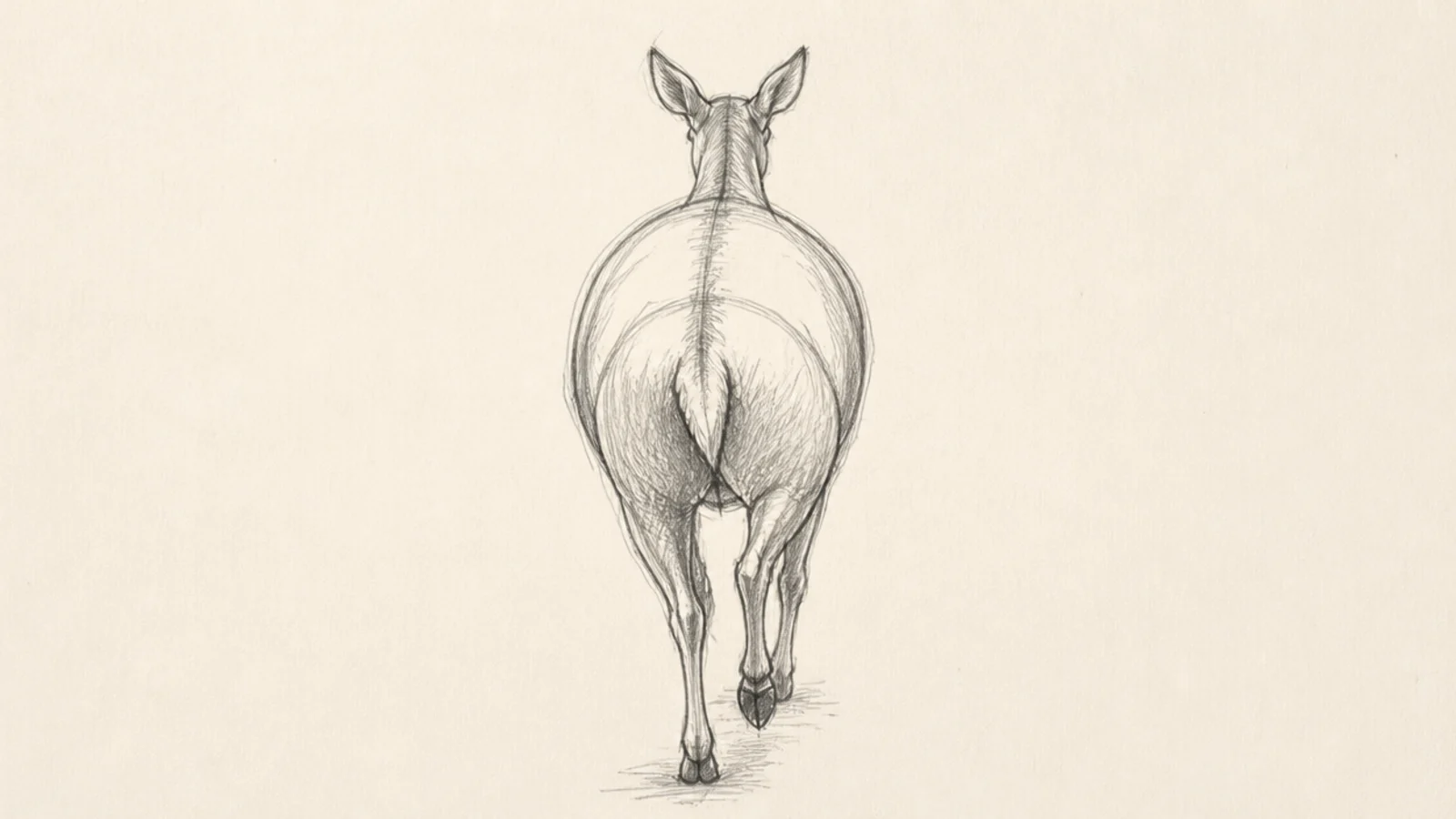 A sketch of a deer seen from behind walking away