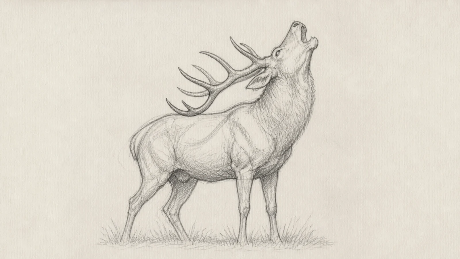 A sketch of a buck lifting its antlered head and calling