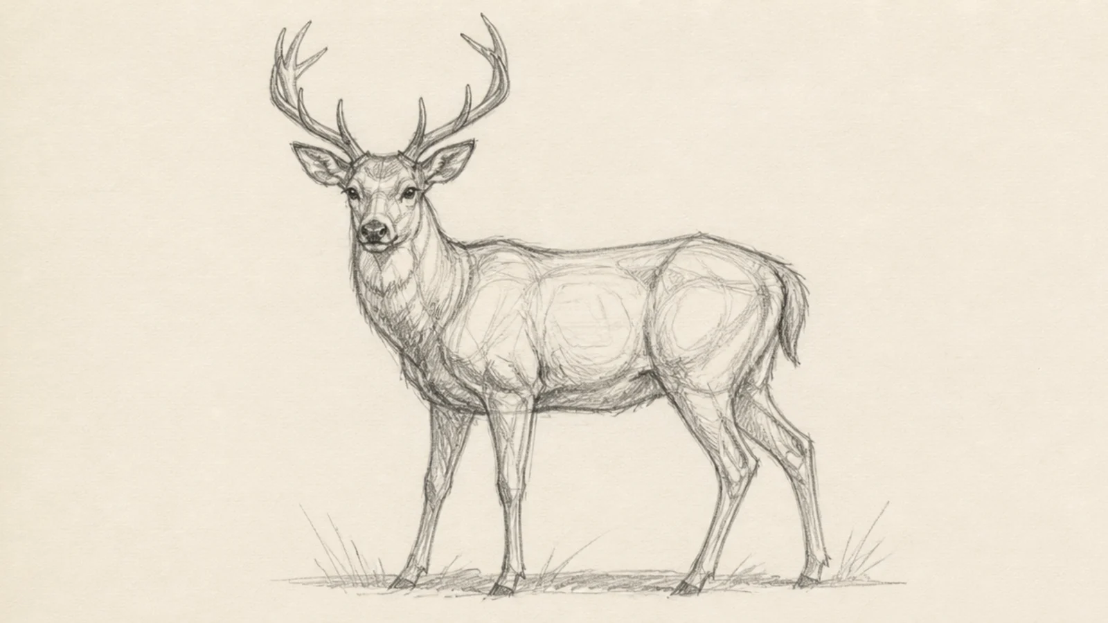 A more developed deer sketch with gesture, form, and light shading