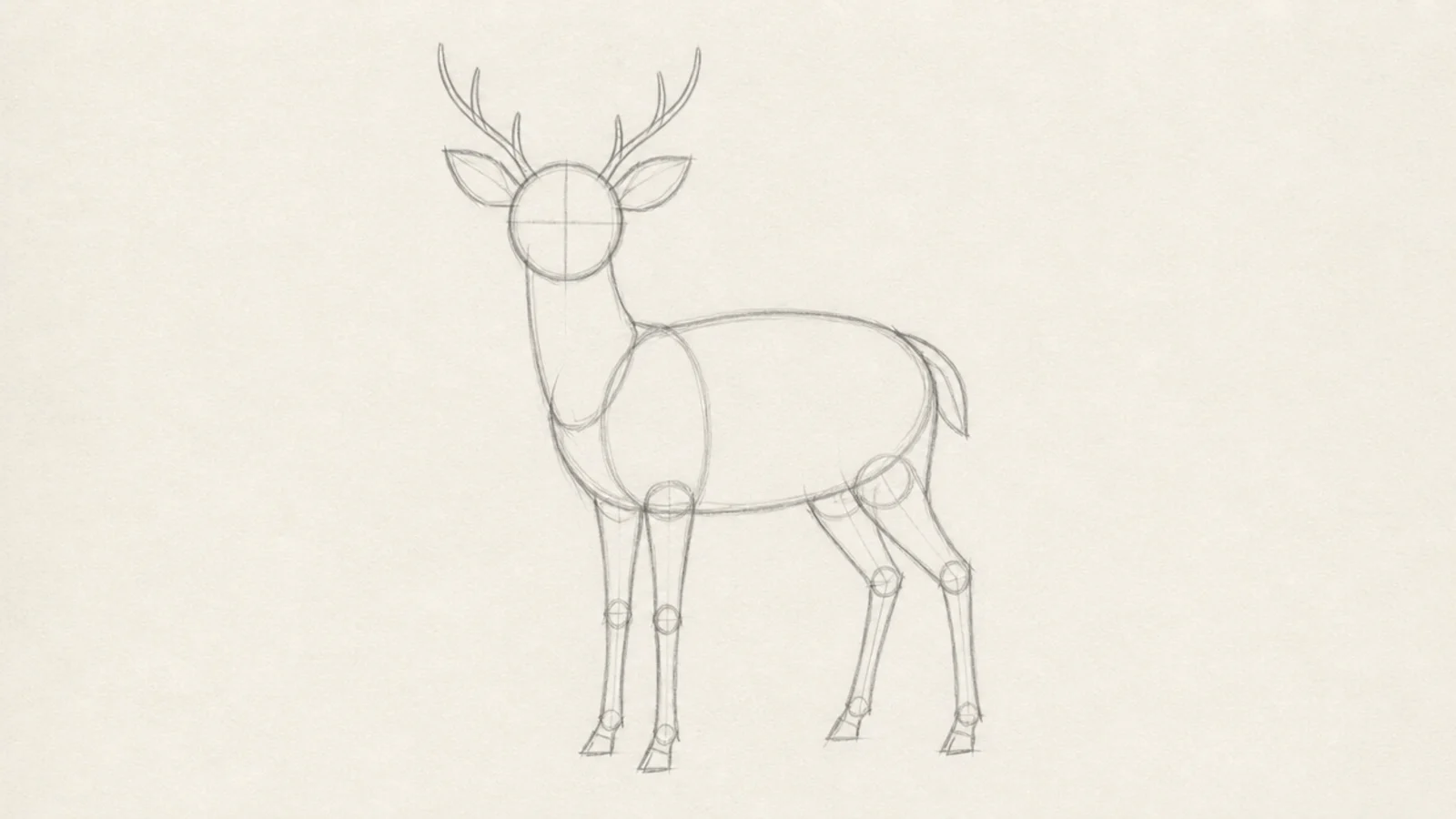 A deer sketch showing loose body shapes blocked in before any detail