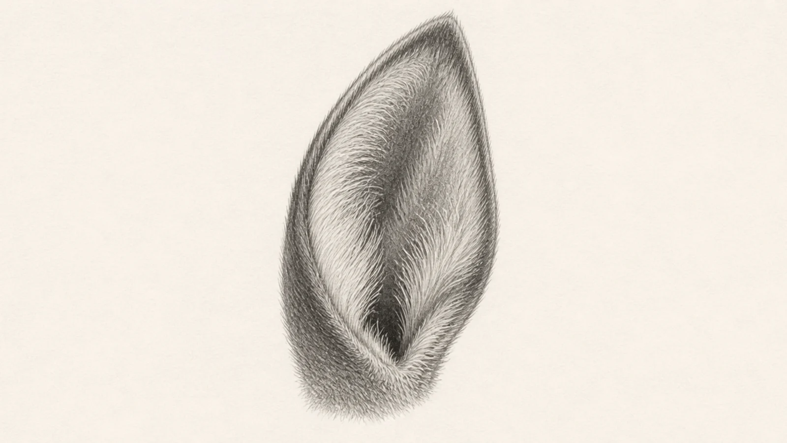 A deer ear pointed forward with the cup opening toward the viewer
