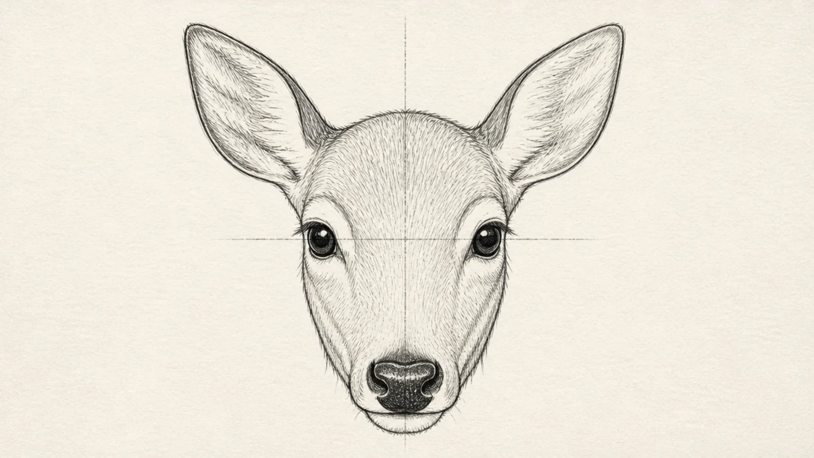 A simple front deer face with visible center-cross guide lines