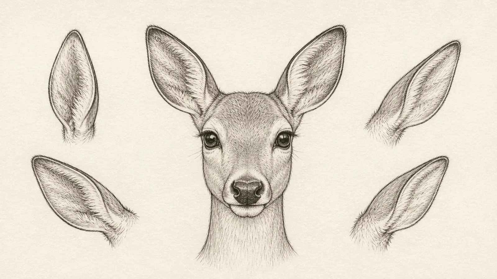 A study of deer ears shown at a few angles