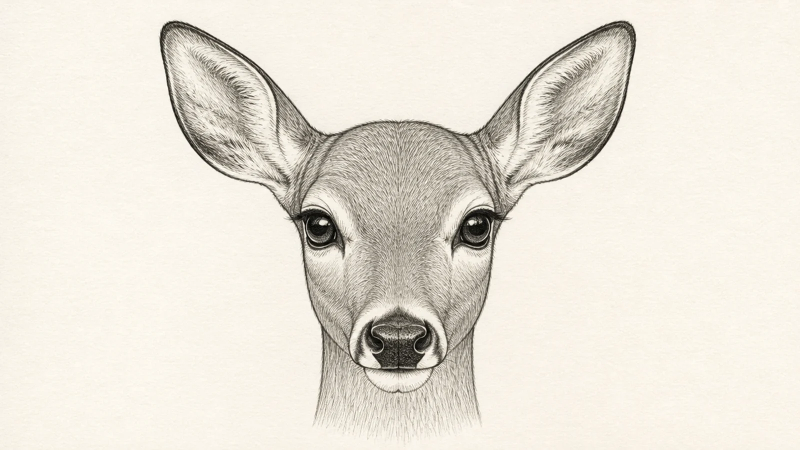 A gentle front-facing doe face with large soft eyes