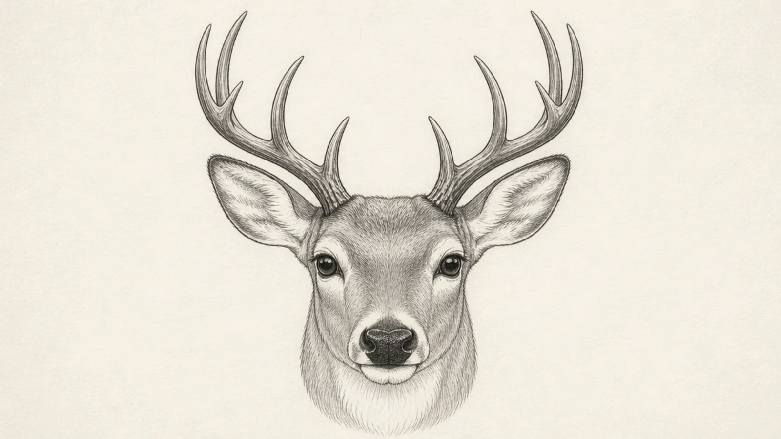 A front-facing buck face with antlers rising above