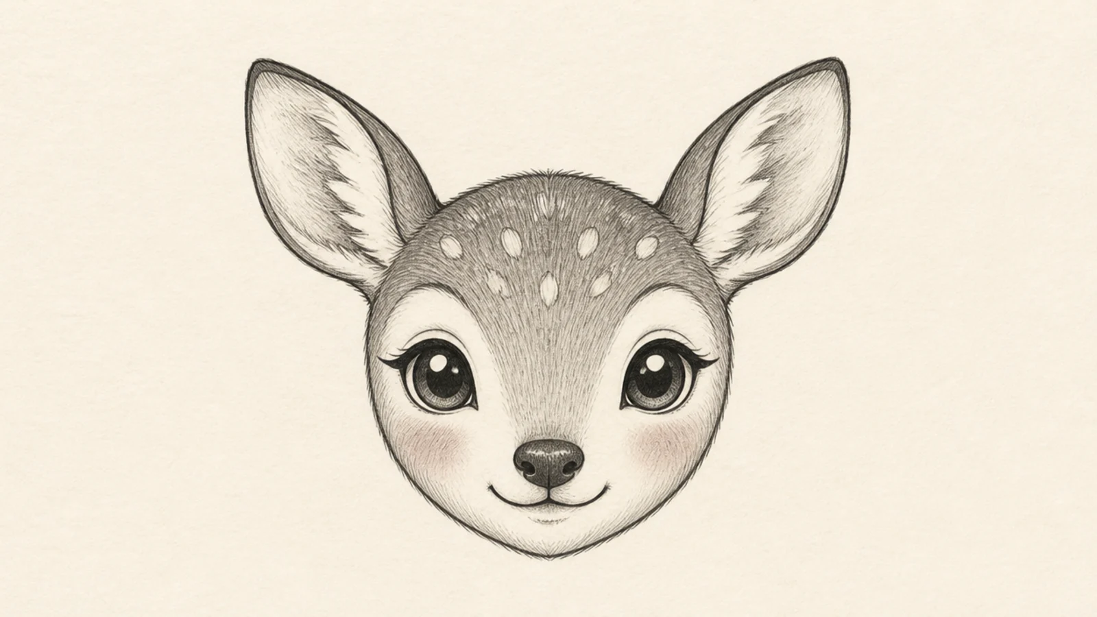 A cute deer face with big eyes and a happy smile