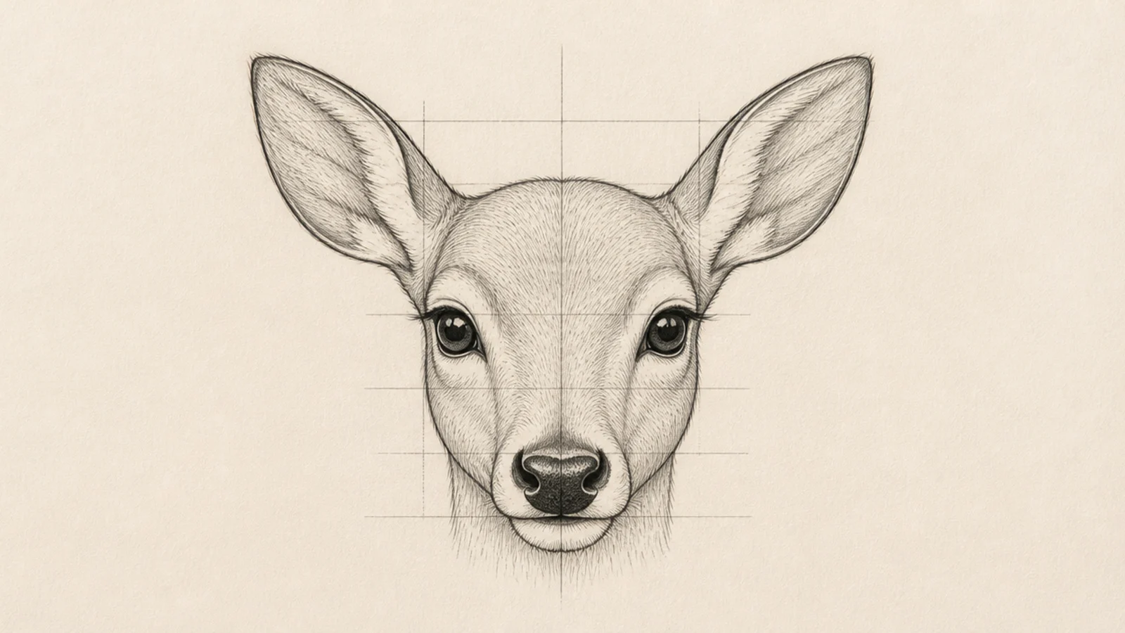 A deer face drawn over a light symmetry grid