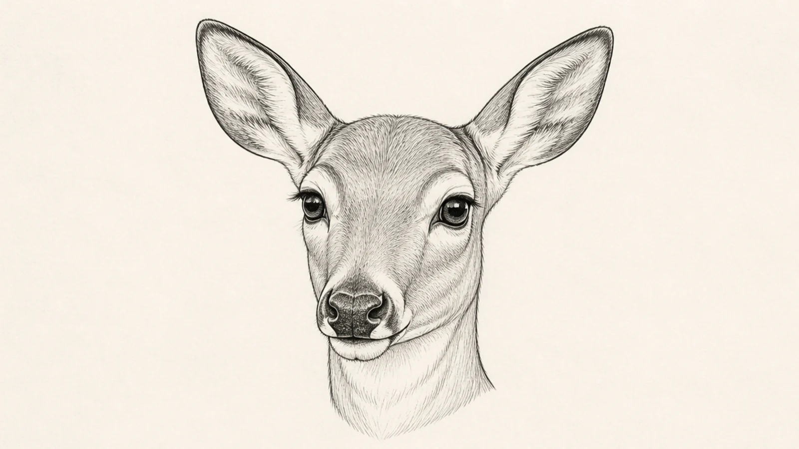 A deer face at a slight three-quarter turn