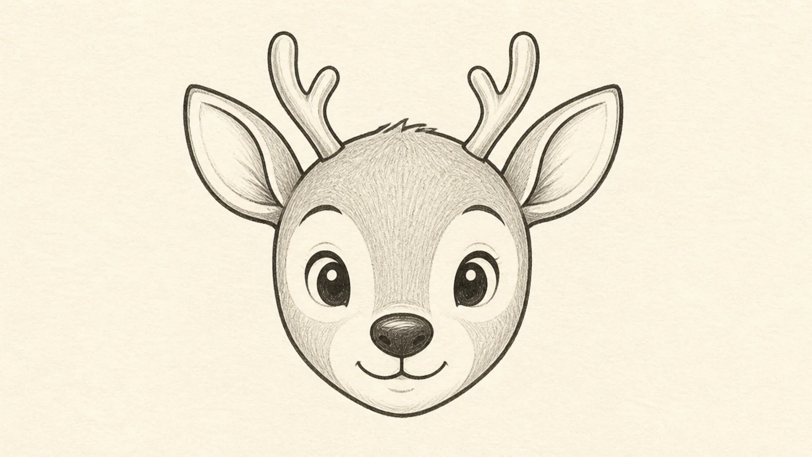 A simple cartoon deer face with bold friendly features