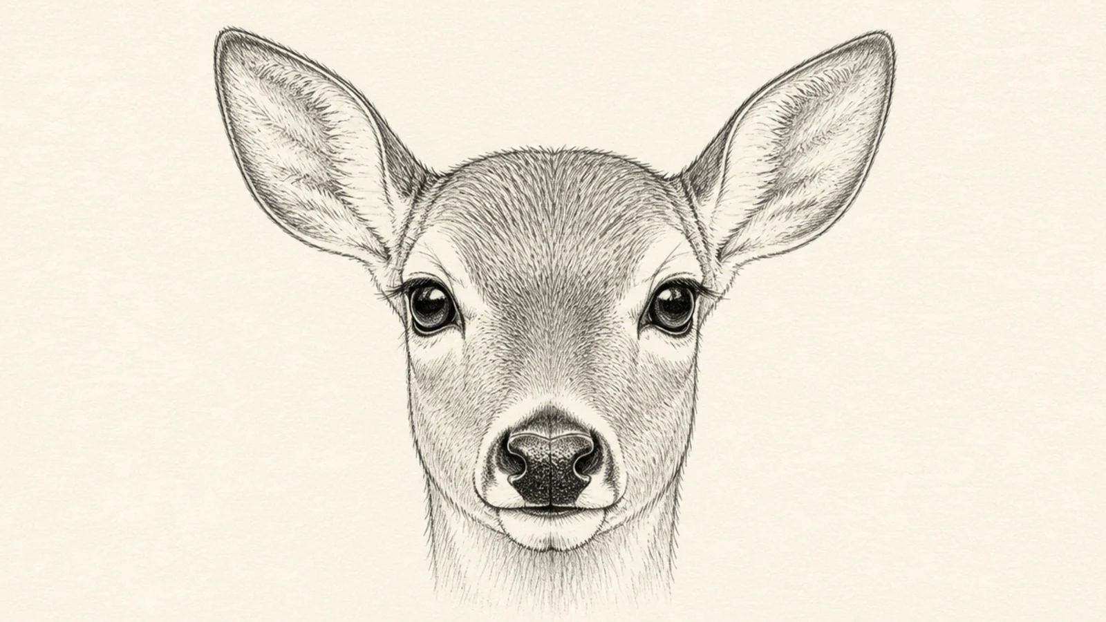 A study of a deer's muzzle, nose, and mouth from the front
