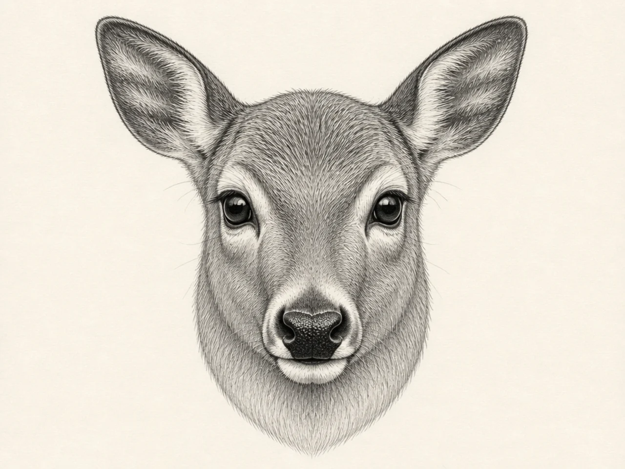 A finished detailed front deer face with full shading and fur