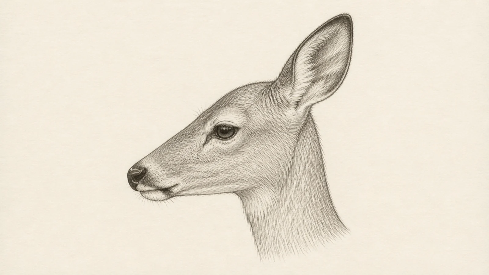 A side profile of a doe's head with tall ears and no antlers