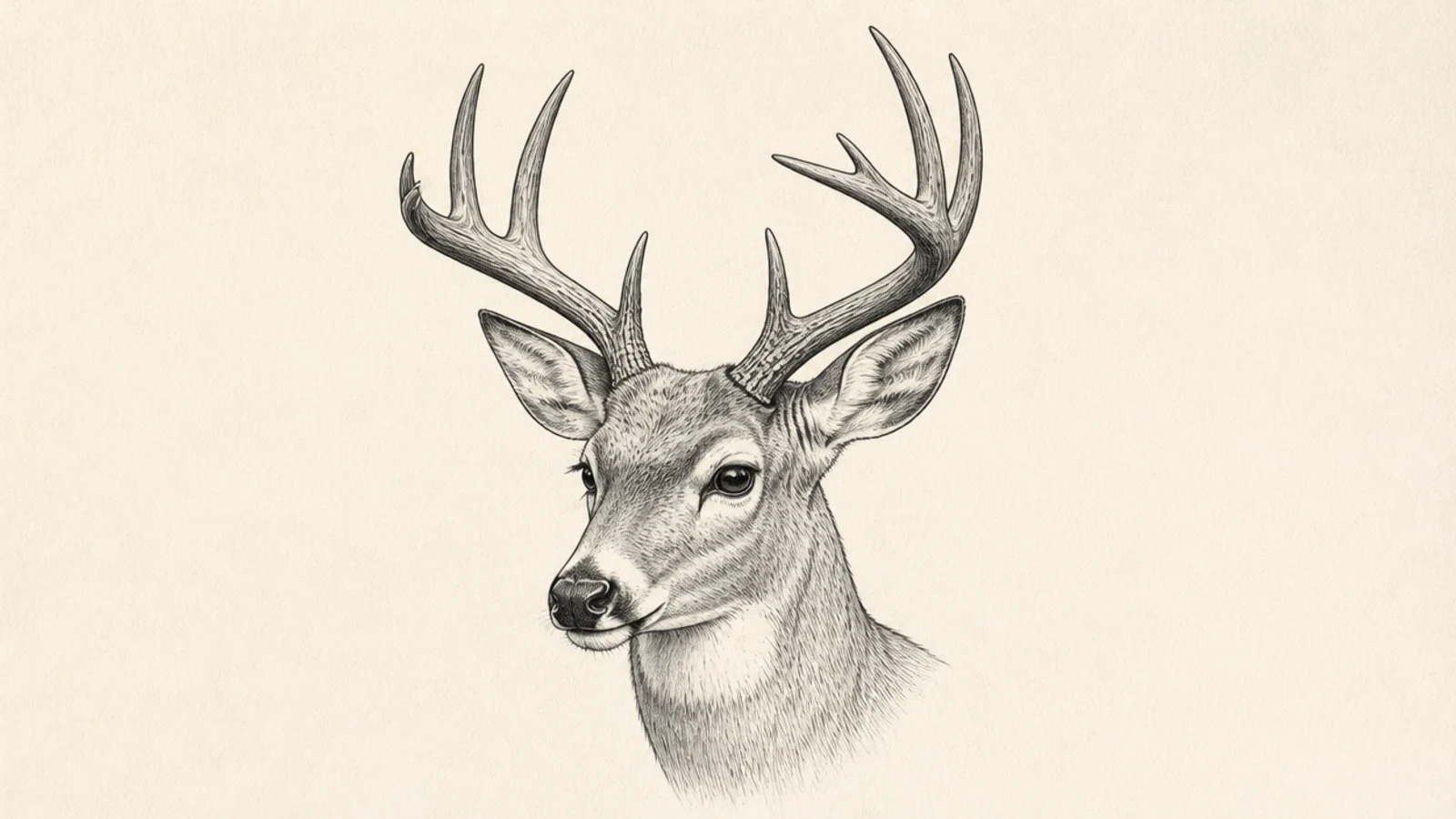 A buck's head turned to a three-quarter angle showing depth