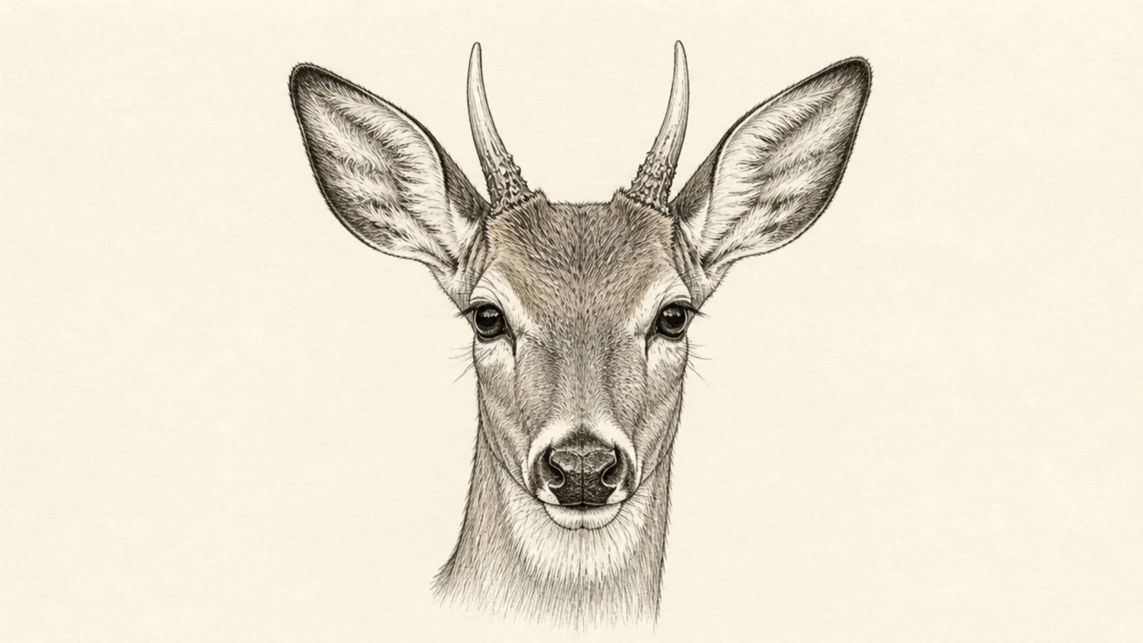 A young buck head with small spike antlers