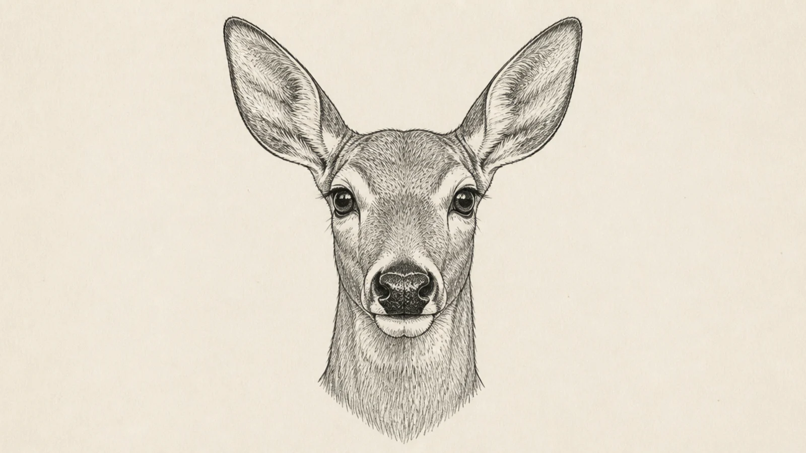 A deer head with both ears pointed sharply forward in alarm
