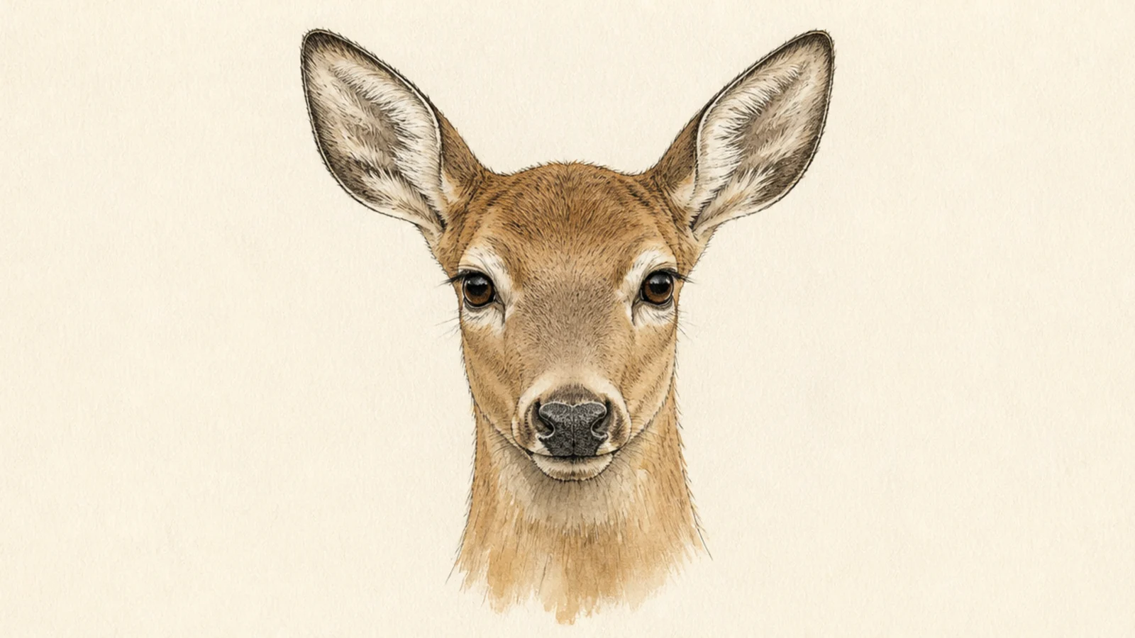 A soft watercolor deer head with loose washes of color