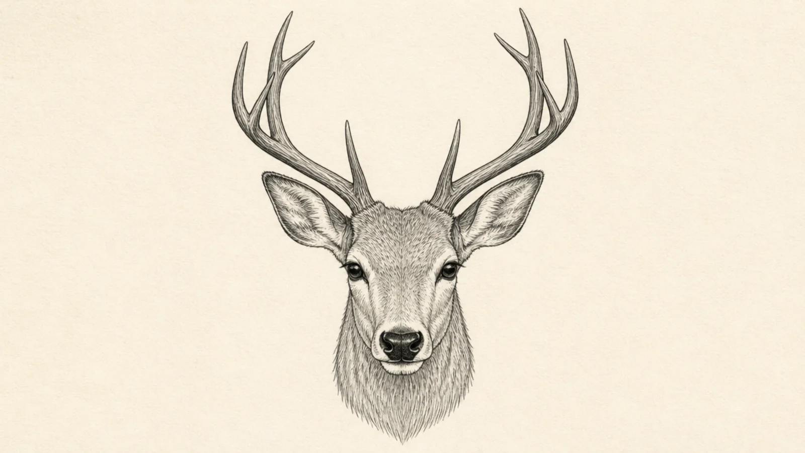 A solid black silhouette of an antlered deer head