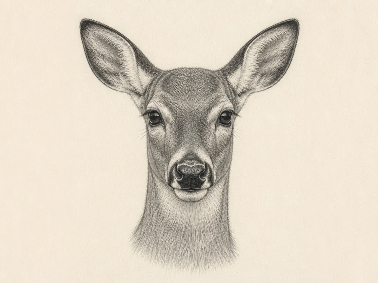 A finished detailed deer head portrait with full shading and fur
