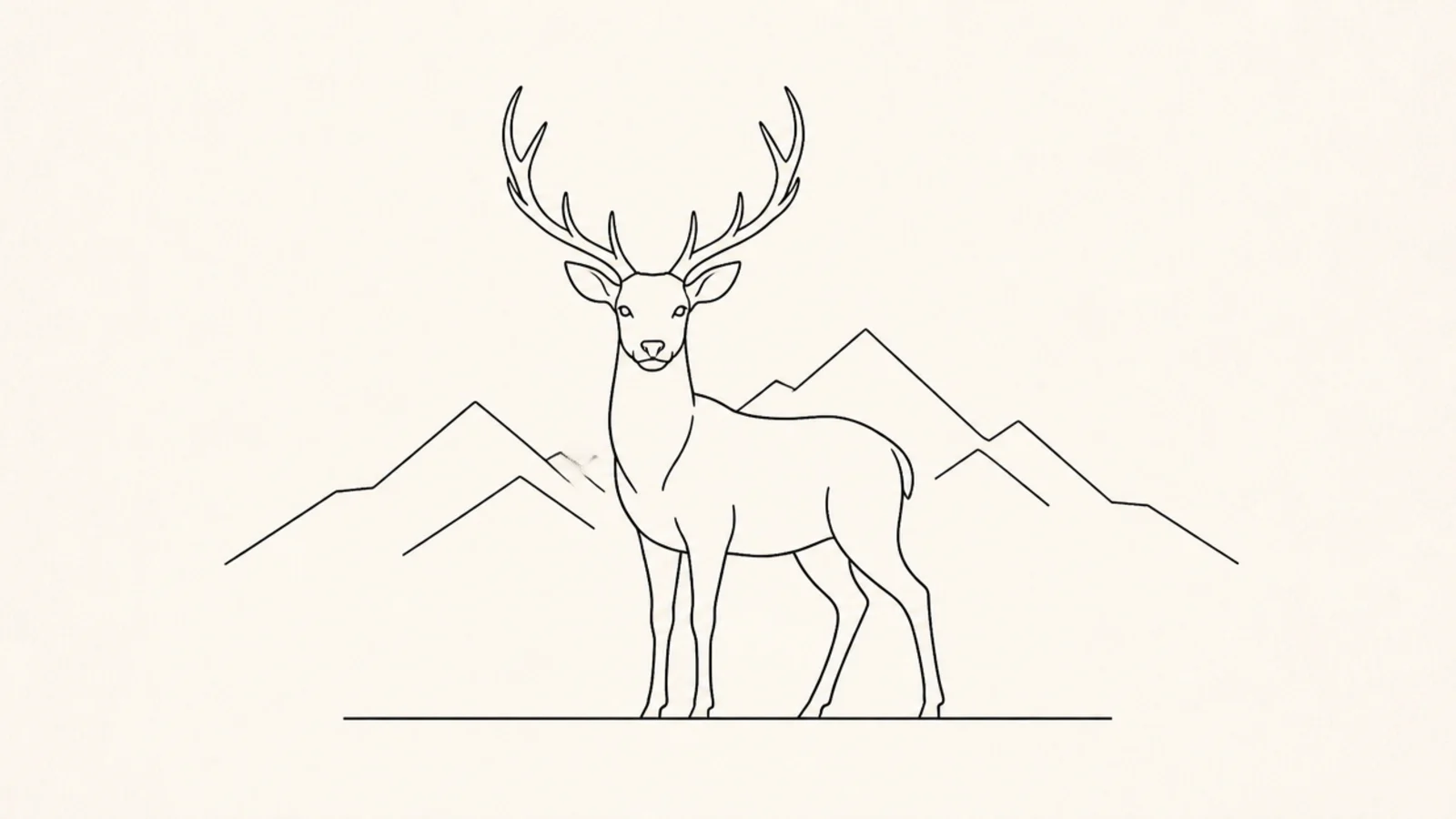 A minimalist deer with simple line mountains behind it