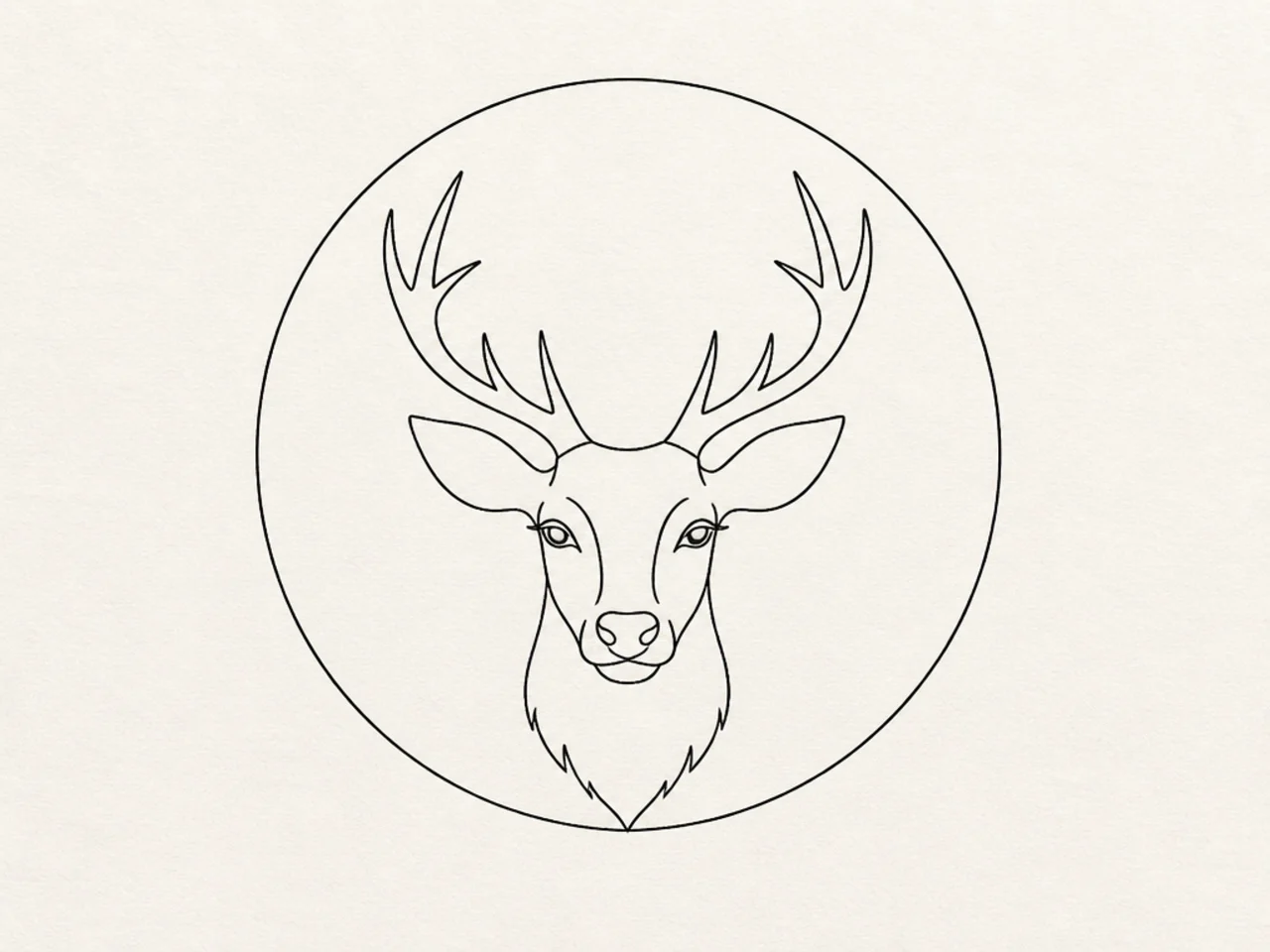 A minimalist deer head centered in a clean line circle